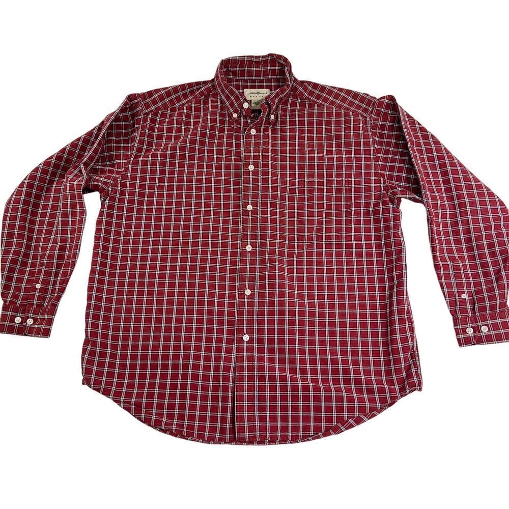 Eddie Bauer Outlet Button Down Shirt Men's Large Flannel Red Check 100% Cotton